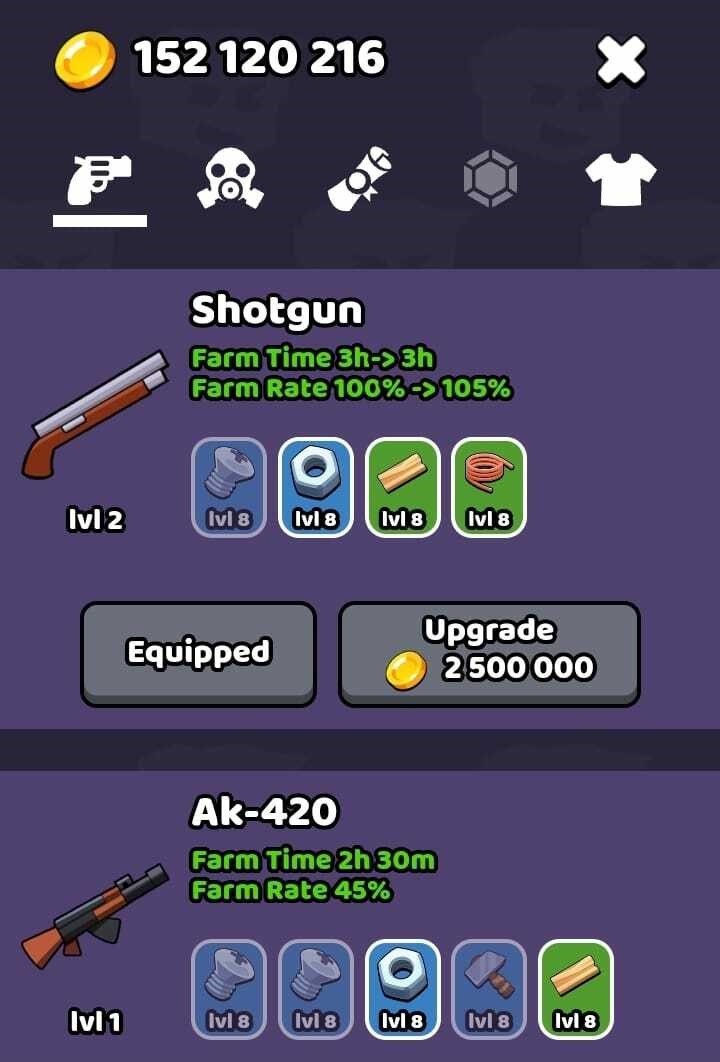 Collected items for a shotgun level 2