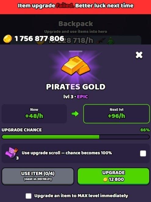 Example of failing upgrade