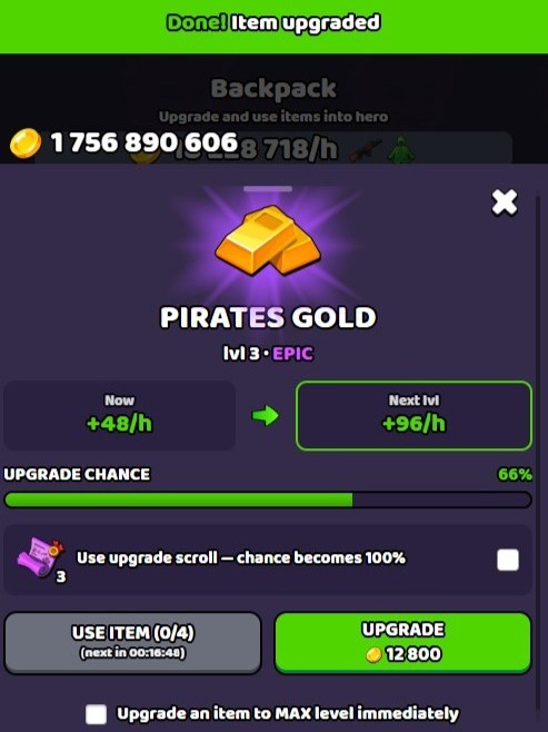 Example of successful upgrade in level 3